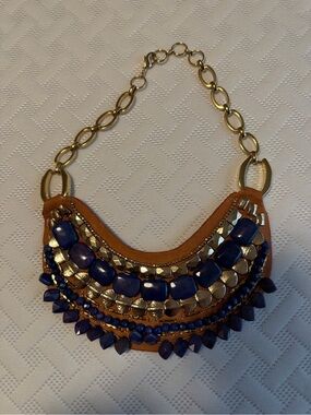 Stella & Dot Blue and Gold Beaded Collar Necklace